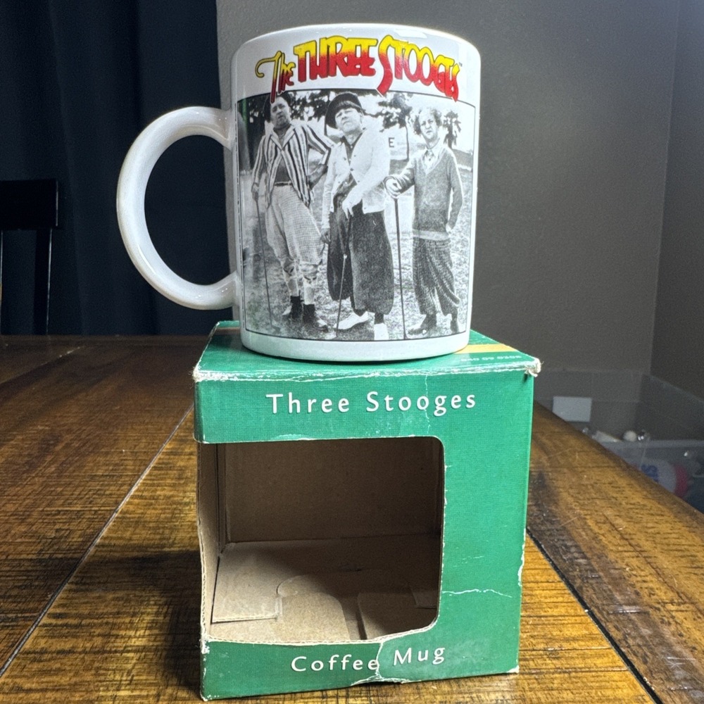 Vtg NOS Three Stooges Comedy "Golf Pros" Coffee Mug Cup 1997 With Gift Box